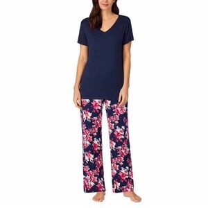 NWT Midnight Carole Hochman 2 Pc Super Soft Pajamas Set XL Blue W Pink Floral